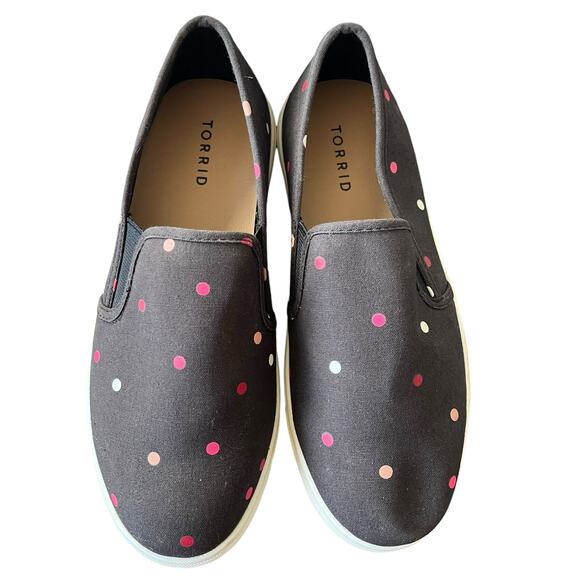 Torrid Slip On Sneakers Size 7 WW Wide PLus Black with Multi-Color Polka Dots - Picture 3 of 7